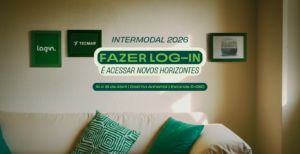 Banner da Log-In para a Intermodal 2026 convidando para visitar o estande D090 e conhecer soluções de logística integrada.